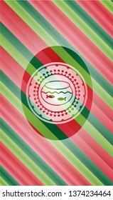 fishbowl with fish icon inside christmas colors badge.