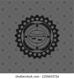 fishbowl with fish icon inside dark emblem