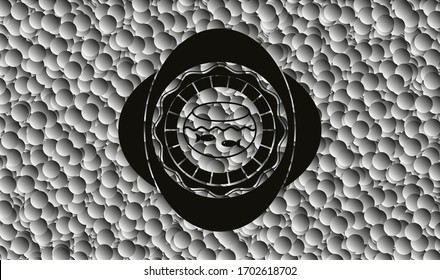 fishbowl with fish icon inside dark icon or emblem with grey bubbles background. Vector Illustration. Detailed. 