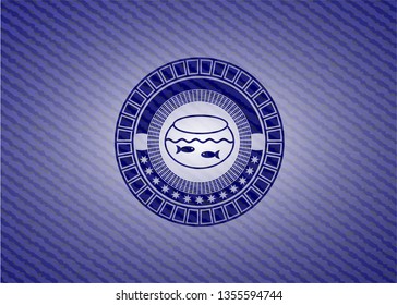 fishbowl with fish icon inside emblem with denim high quality background