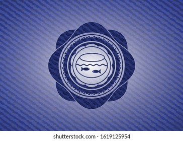 fishbowl with fish icon inside emblem with denim high quality background