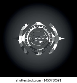 fishbowl with fish icon inside grey camo texture