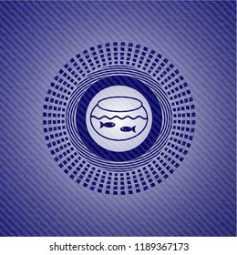 fishbowl with fish icon inside jean background