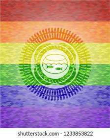 fishbowl with fish icon inside lgbt colors emblem 