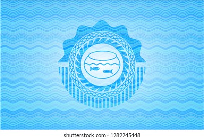 fishbowl with fish icon inside light blue water emblem.