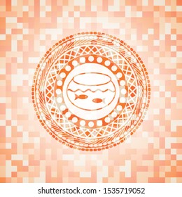 fishbowl with fish icon inside orange mosaic emblem