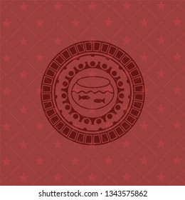 fishbowl with fish icon inside red emblem