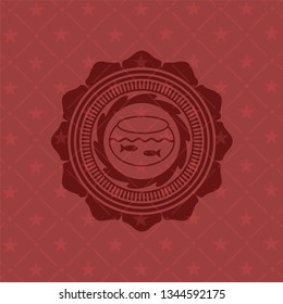 fishbowl with fish icon inside red emblem