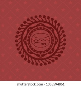 fishbowl with fish icon inside red emblem. Retro
