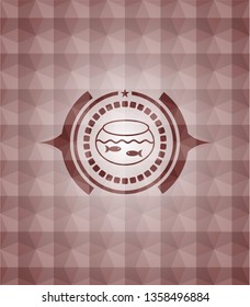 fishbowl with fish icon inside red geometric badge. Seamless.
