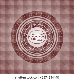 fishbowl with fish icon inside red geometric emblem. Seamless.