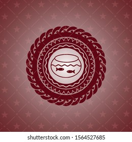 fishbowl with fish icon inside red emblem. Retro