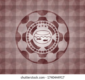 Fischschüssel mit Fischsymbol im roten geometrischen Muster Emblem. Nahtlos. 