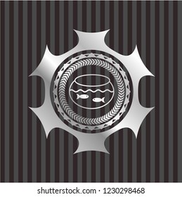 fishbowl with fish icon inside silver shiny badge