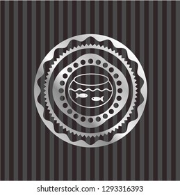 fishbowl with fish icon inside silver shiny badge