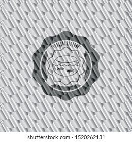fishbowl with fish icon inside silver color badge. Scales pattern. Vector Illustration. Detailed.