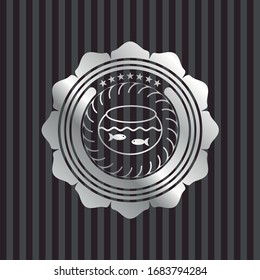 fishbowl with fish icon inside silver shiny emblem