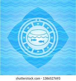 fishbowl with fish icon inside water concept style emblem.