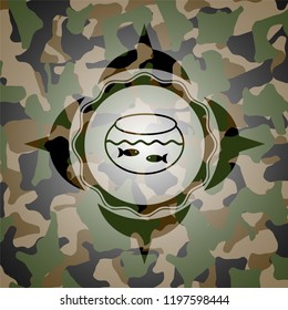 fishbowl with fish icon on camo pattern