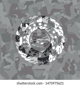 fishbowl with fish icon on grey camo pattern