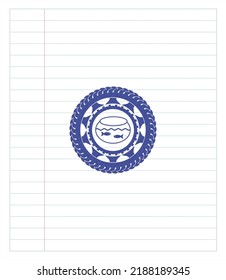 fishbowl with fish icon pen effect. Blue ink. Vector Illustration. Detailed. 
