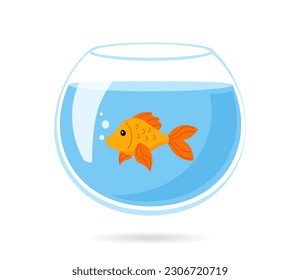 Fishbowl with golden fish icon. Clipart image isolated on white background