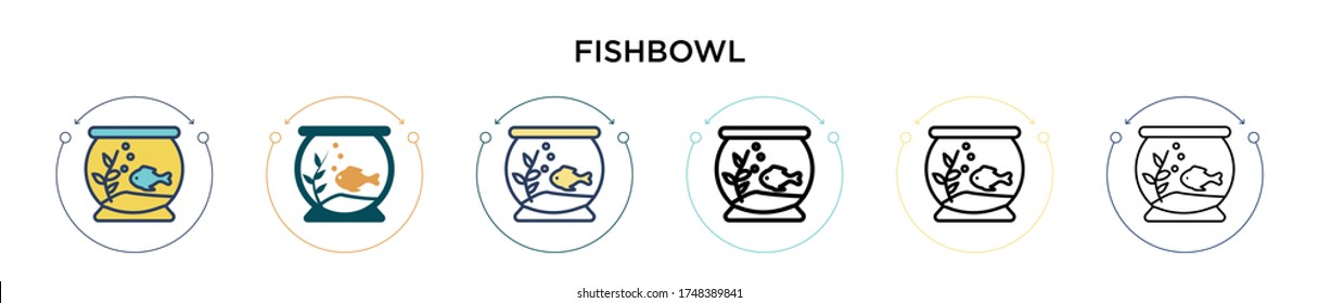 Fishbowl icon in filled, thin line, outline and stroke style. Vector illustration of two colored and black fishbowl vector icons designs can be used for mobile, ui, web