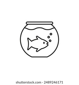 Fishbowl icon with fish inside. Glass aquarium of a round shape. Vector simple outline icon on white background.