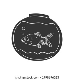 Fishbowl Icon Silhouette Illustration. Aquatic Pet Vector Graphic Pictogram Symbol Clip Art. Doodle Sketch Black Sign.