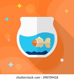 Fishbowl icon , Vector flat long shadow design.