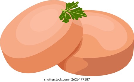 Fishcake Burger Sliced with Parsley Leaf Illustration Isolated on White Background