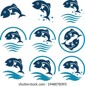 Fish.collection of fish icon with waves