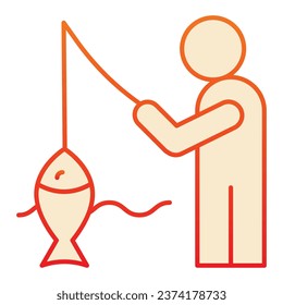 Fisheman and catch flat icon. Fishing on the river orange icons in trendy flat style. Man with fish gradient style design, designed for web and app. Eps 10