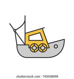 Fisher boat color icon. Coble. Yacht. Isolated vector illustration
