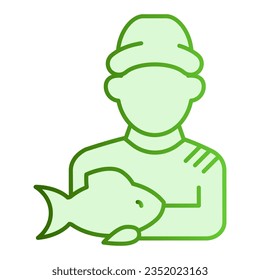 Fisher and the catch flat icon. Angler green icons in trendy flat style. Fisherman with fish gradient style design, designed for web and app. Eps 10