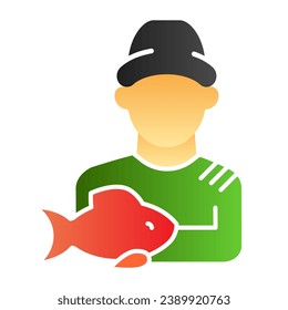 Fisher and the catch flat icon. Angler color icons in trendy flat style. Fisherman with fish gradient style design, designed for web and app. Eps 10