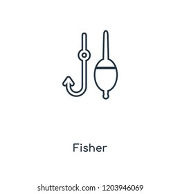 Fisher Concept Line Icon. Linear Fisher Concept Outline Symbol Design. This Simple Element Illustration Can Be Used For Web And Mobile UI/UX.