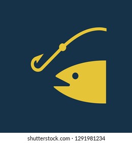 fisher icon, fish symbol. Flat vector sign isolated on blue background. Simple vector illustration for graphic and web design.