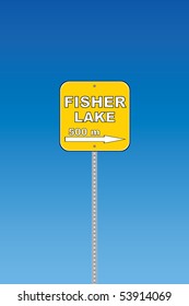 Fisher lake - yellow vector road sign