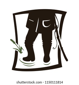 Fisher legs. Black icon on white background. Fishing vector illustration.