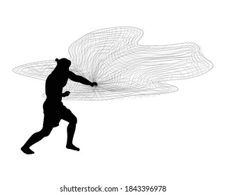 Fisher man with net silhouette vector