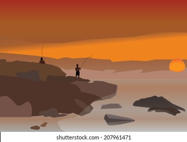 fisher man on the rock