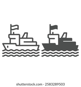 Fisher man ship line and solid icon, fishing concept. Vector graphics. Sailor boat sign on white background, outline style icon for mobile or web design