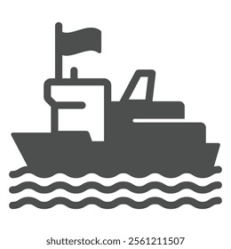 Fisher man ship solid icon, fishing concept. Vector graphics. Sailor boat sign on white background, glyph style icon for mobile or web design