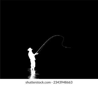 Fisher Man Silhouette, for Art Illustration, Pictogram, Website, Logo Type or Graphic Design Element. Vector Illustration