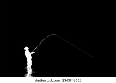 Fisher Man Silhouette, for Art Illustration, Pictogram, Website, Logo Type or Graphic Design Element. Vector Illustration