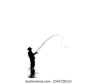 Fisher Man Silhouette, for Art Illustration, Pictogram, Website, Logo Type or Graphic Design Element. Vector Illustration