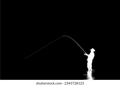 Fisher Man Silhouette, for Art Illustration, Pictogram, Website, Logo Type or Graphic Design Element. Vector Illustration