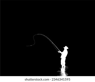 Fisher Man Silhouette, for Art Illustration, Pictogram, Website, Logo Type or Graphic Design Element. Vector Illustration