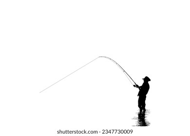 Fisher Man Silhouette, for Art Illustration, Pictogram, Website, Logo Type or Graphic Design Element. Vector Illustration